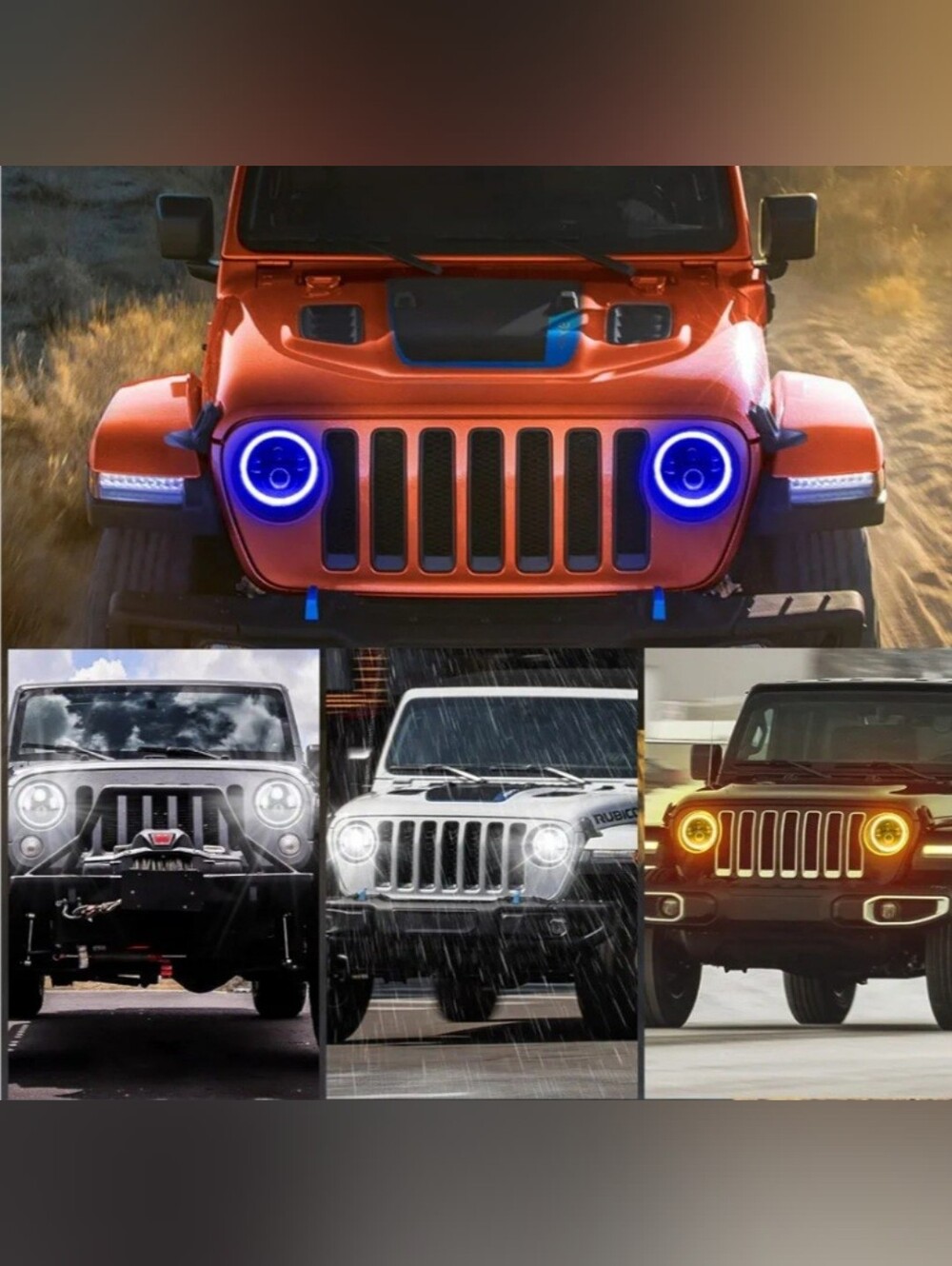New 7" LED Headlights Blue Halo Jeep Wrangler JK TJ LJ CJ miata Hummer H1 H2